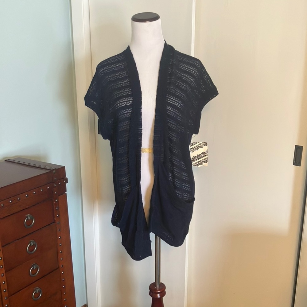 Open front open knit navy cardigan